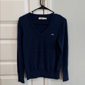 Vineyard Vines Women's Navy V-Neck Sweater with Whale Logo